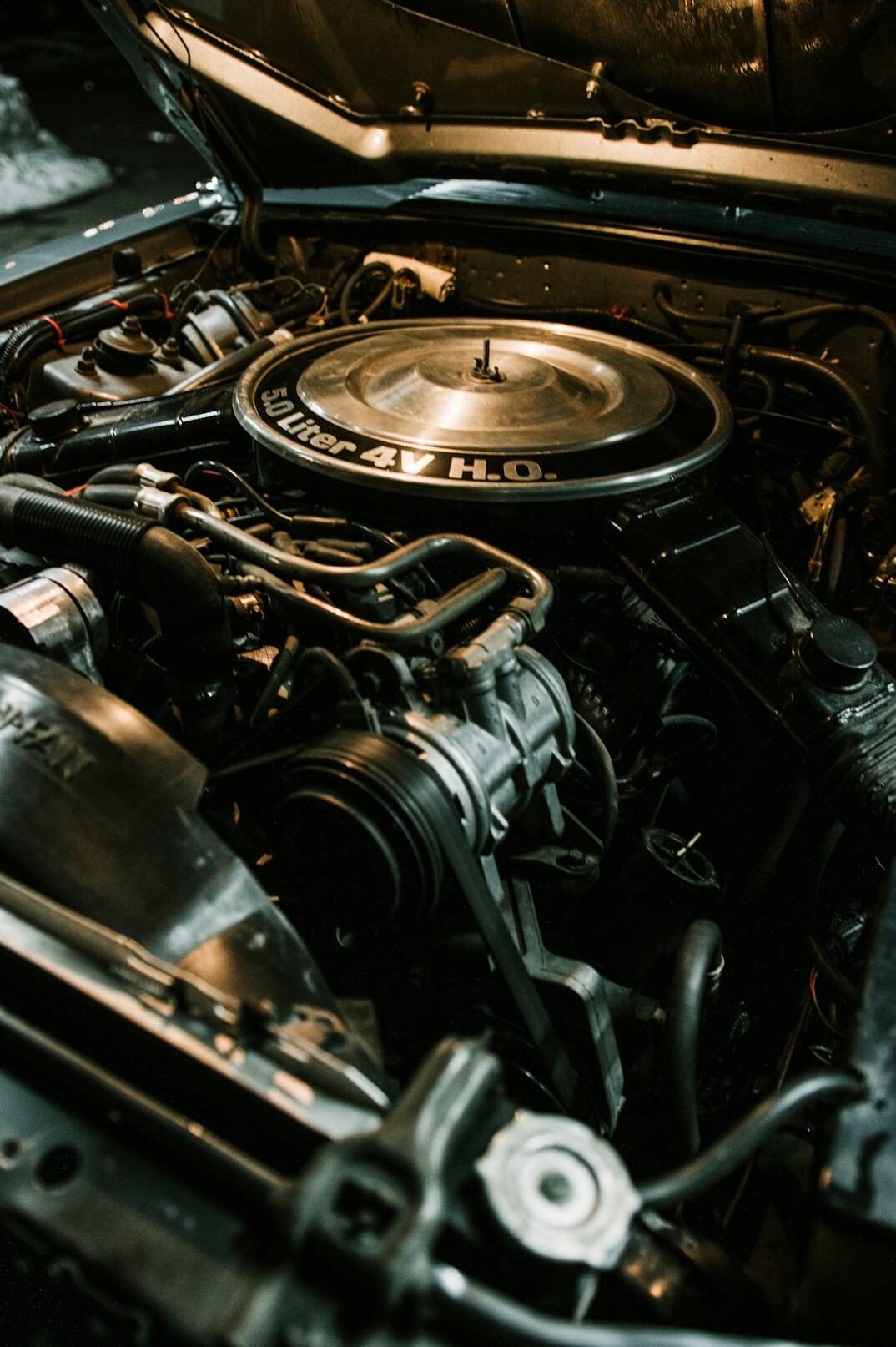 Close-up detail of a V12 engine bay in a luxury performance automobile